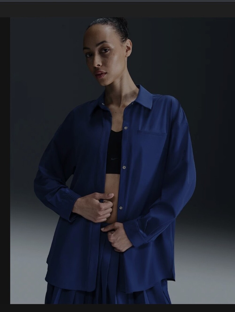Nike Women's 24.7 Perfect Stretch Dri FIT Oversized Long Sleeve Shirt Blue